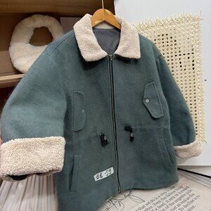 Cozy Sherpa Collar Zip Jacket Green